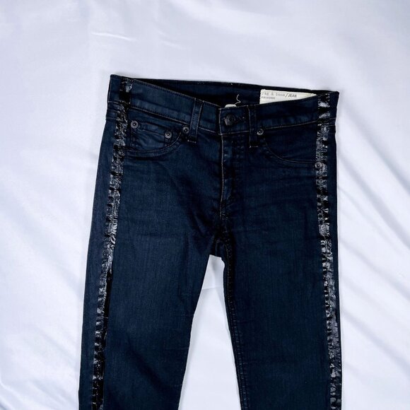 Rag & Bone Jeans - Intermix - Black Tuxedo Stripe Jean Leggings 24" / 24 + 25" - Picture 5 of 11